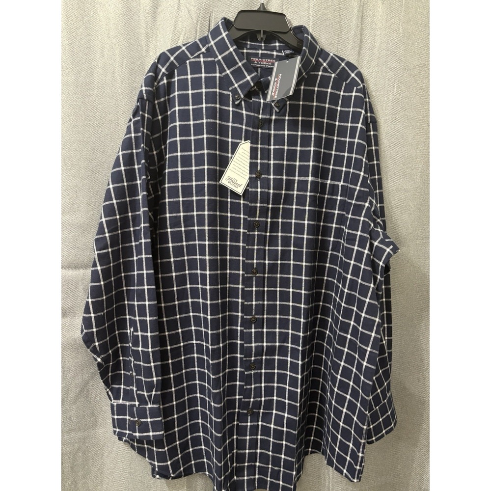 Roundtree & Yorke Cotton Flannel Mens Long Sleeve‎ Size 2Xbl Shirt NEW